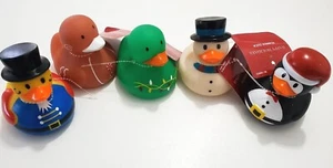 5- RUBBER DUCKS DUCKY Duckies Christmas Santa Holiday bath squirt squeek toy - Picture 1 of 7