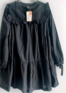 Emry Mae Boutique Black Ruffle Boho Dress Size L Ruth NWT New With Tags Beautifu - Picture 1 of 11