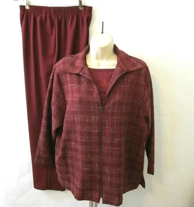 BonWorth 3-teiliges Set Jacke Hose Oberteil Gr. Petite Med Karriere Freizeit Burgunderrot - Bild 1 von 11