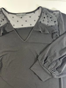 Adrianna papell top womens black 1X sheer see through long sleeve - Picture 1 of 5