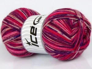 Pink Purple Cream Multicolor Sock 74848 Ice Yarns 100g 459y Superwash Wool Nylon - Picture 1 of 5
