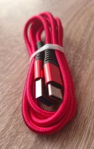 Ladekabel - USB Typ A auf USB Typ C - 100cm 1m - Neon Rot - Weich Schnell Stoff - Bild 1 von 1