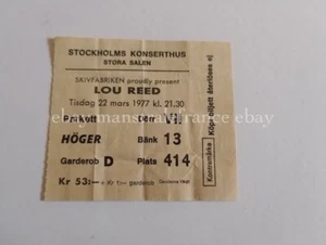 Lou Reed Ticket Stub March 22 1977 Konserthuset Stockholm Sweden - Imagen 1 de 3