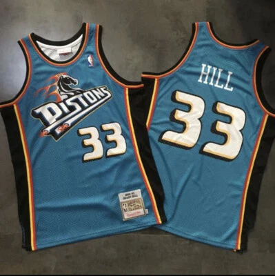 Camiseta retro de baloncesto de temporada regular azul Grant Hill de los Detroit Pistons Foto 1 de 4