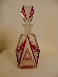 Bohemian Karl Palda Czech Decanter Red Cut to Clear Crystal Art Deco 1940s Vtg. - Picture 1 of 8