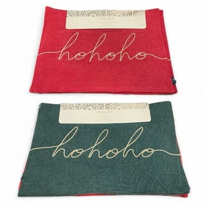 Cynthia Rowley Green/Red “Hohoho” Placemats 4PC Embroidered Christmas Farmhouse - Picture 1 of 18