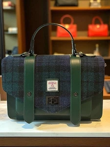 Authentische Harris Tweed Medium Umhängetasche grün marine schwarz Wolle Umhängetasche - Bild 1 von 17