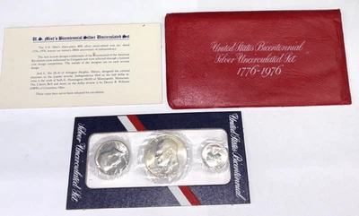 U.S. Bicentennial Silver Uncirculated Set 1776-1976 S Red Envelope 3 Coin Set - Image 1 of 4