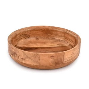 Wooden Round Shaped Serving Bowl For Fruit,Dessert Platter Tray Dish Kitchen ... - Picture 1 of 5