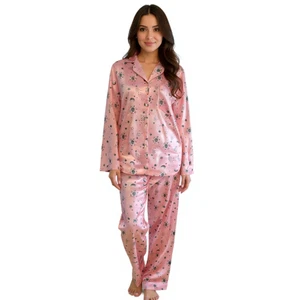 Kathryn Satin Pyjama Set Damen Gr. 8 Rosa Himmlische Sonne Mond Sterne Neu ohne Etikett Schlafanzug - Bild 1 von 11