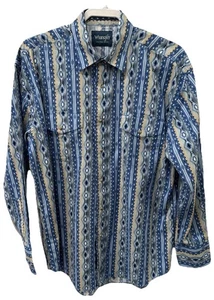 Camisa Wrangler Azul Manga Larga 100% Algodón A Presión Western Checotah Para Hombre L - Imagen 1 de 19