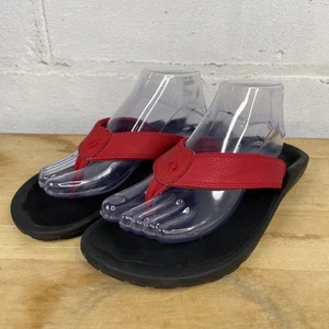 OluKai Mens Size 9 Ohana Sandals Black w/Red Strap Thong Flip-Flop Shoes - Picture 1 of 13