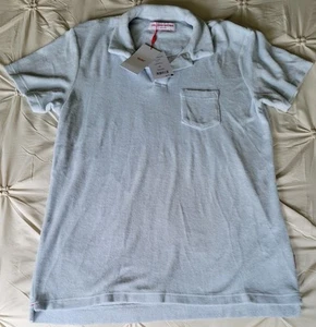 Men Orlebar Brown Terry Light Sky Pool Short Sleeve Polo Shirt Size XXLARGE NWT - Picture 1 of 9