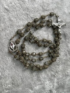 Vintage Catholic Filigree Double Capped Crystal Bead Rosary Sacred Heart Center - Picture 1 of 10