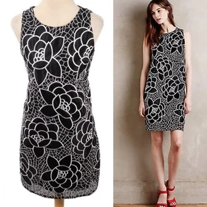 Anthropologie SACHIN + BABI Black & White Petalwork Sleeveless Shift Dress Sz 6 - Picture 1 of 7