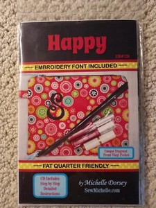 The Happy Bag Michelle Dorsey Pattern Make Up Bag Font Embroidery CD NEW - Picture 1 of 8