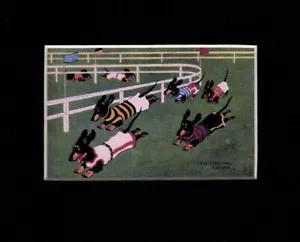 Dachshund Racing - CUSTOM MATTED 5 x 7 - German Dog Art Print Gift - CLEARANCE - Picture 1 of 1