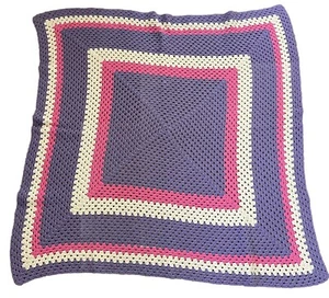 Vintage Handmade Crochet Blanket Granny Afghan Lap  47" Square Pink Purple White - Picture 1 of 4