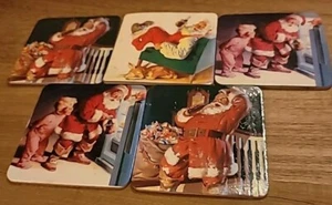 Set Of 5 Vintage Coca-Cola Coke Santa Claus Christmas Coasters Cork Backing - Picture 1 of 17
