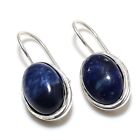 Blue Lapis Lazuli Gemstone 925 Sterling Silver Jewelry Stud Earring Size 1.20"
