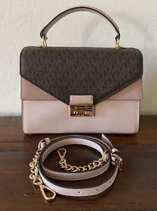 Michael Kors Sloan Med Double Flap Satchel/Shoulder/Crossbody Soft Pink/Fawn - Picture 1 of 12