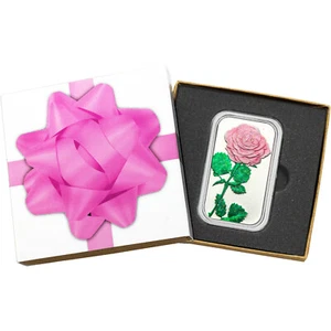 Lingotto argento fine smaltato a mano rosa 1 oz .999 di SilverTowne in scatola rosa con fiocco - Foto 1 di 8