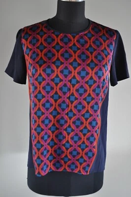 Top Trina Turk para mujer talla pequeña mezcla de seda geométrico Foto 1 de 4