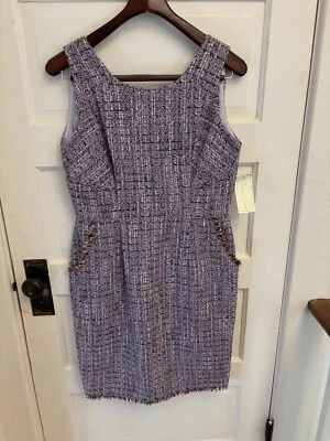 Shoshanna Purple Sleeveless Tweed Metallic Cotton Blend Dress Size 10 NWT $350 - Image 1 of 4