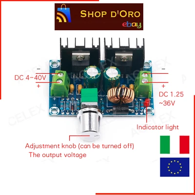 STEP DOWN 8A 200W Convertitore regolabile DC-DC alimentatore Buck 1.25V-36V - Immagine 1 di 4