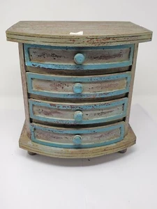 Indonesian / Balinese Handcrafted Wooden Light Blue Curved Jewelry Box Stand - Picture 1 of 5