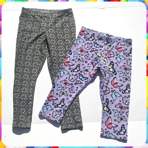 Kids FADED GLORY 2 Pairs Girls Butterflies Floral Print Leggings Size M or 7 / 8 - Picture 1 of 8