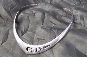 Beautiful Unusual Signed JONDELL Designer Sterling Silver & Rhinestone Choker - Picture 1 of 7