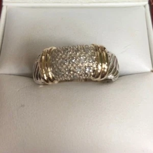 BEAUTY 925 & 14K YELLOW GOLD RING WITH DIAMOS MADE IN ITALY - Picture 1 of 6