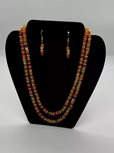 Orange Onyx Edelstein 6 mm Halskette und Ohrringe Set. - Bild 1 von 2