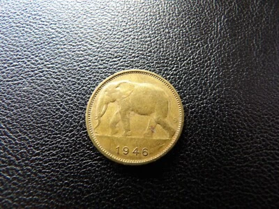 Belgian  Belgium Congo 1946 1 Frank coin African Elephant (22) - Image 1 of 4