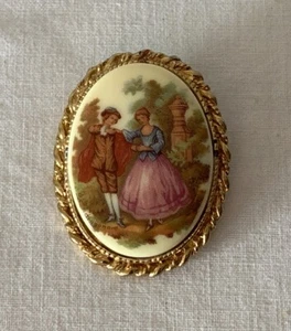 Spilla costume ovale vintage in metallo - l'inserto è stato staccato (non danneggiato) - Foto 1 di 8