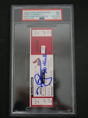 MARK MCGWIRE SIGNED FULL TICKET STUB FROM AUG 5 1999 W/ "500 HOME RUN" PSA 7 NM - Image 1 of 2