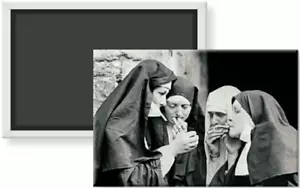 Smoking Nuns Vintage Photograph Photo Image Black & White Fridge Magnet 2 x 3 - Picture 1 of 3