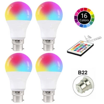 4x 10W RGB B22 LED Bulb+Remote Control Light Lights 12-Colour Changing - Image 1 of 4