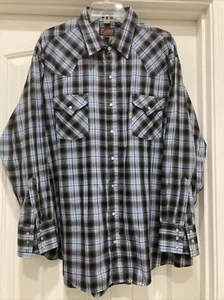 Plains Western Wear Long Sleeve Shirt Men 2X Big Man Blue/Black Plaid Pearl Snap - Picture 1 of 12