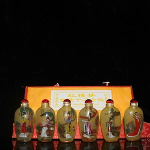 7.6''Old Chinese Glass Colored glaze Hand Painted Four beauties snuff bottle set - Picture 1 of 8