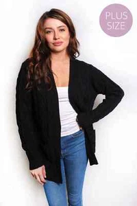 Women's Plus Long Sleeves Open Front Double Pocket Cable Knit Cardigan - Picture 1 of 5