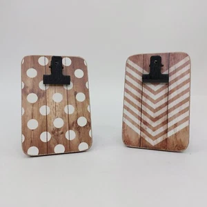 Set of 2 Wood & Metal Farmhouse Photo Clip Easel Frames - 2x3 Wallet Size Photo - Picture 1 of 4