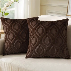 Throw Pillow Covers 26x26 Inch Set of 2, Soft Plush Decorative Faux Fur Dark ... - Picture 1 of 7