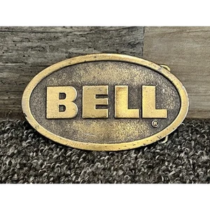Vintage BELL Racing Helmets Brass Belt Buckle by Lewis Buckles Chicago - 1970's - Picture 1 of 4