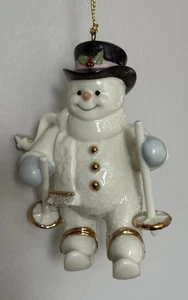 Skiing Snowman Ornament Figurine - Lenox Fine Porcelain & Gold Snowman on Skis - Picture 1 of 6