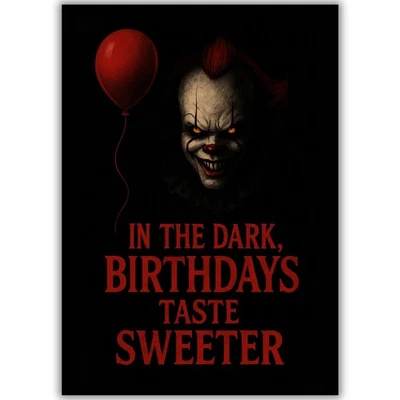 HAIRY DUCK PRINTS Tarjeta de cumpleaños de payaso de terror aterrador - Espeluznante gótico Halloween Pennywise IT Parodia