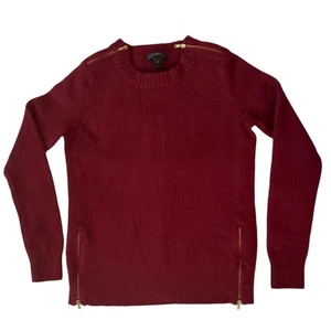 J. Crew Pullover Sweater Size XS Gold Zipper Shoulders Sides 100% Wool Red - Picture 1 of 13