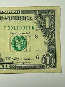 Trinary One Dollar Bill $1 Four Consecutive Pairs 0s 1s 3s F33110011M Fancy - Picture 1 of 10