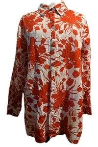 Vintage Liz Claiborne Woman Shirt Size 1X Floral Button Up Red Long Sleeve Artsy - Picture 1 of 7